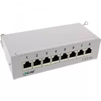 InLine Patch Panel Cat.6A stalo / sienos komplektas 8 prievadai šviesiai pilka RAL7035