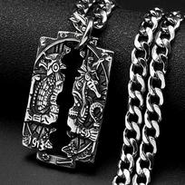 Antiqued Egyptian Anubis Thoth Razor Blade Pendant Necklace for Men Women Stainless Steel Silver Color Hip Hop Chain Jewelry