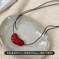 Red Love Heart Necklace for Women Luxury Pulling Black Rope Sweater Chain