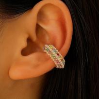 Punk Copper C Shape Ear Cuff Golded Silver No Piercing Earrings Thick Zircon Ear Buckle Party WHITE