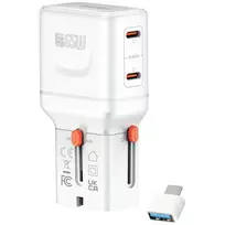 Kelioninis įkroviklis World 65W USB-C + USB-A baltas