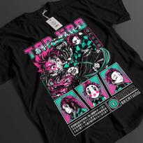 Demon Slayer marškinėliai Tanjiro marškinėliai Zenitsu KNY Nezuko Inosuke Akaza Muzan Tee XS