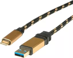 Roline Gold USB laidas – USB A (kištukas) į USB-C (kištukas) – USB 3.1 – 5 V – 900 mA – 1 m – juodas/auksinis