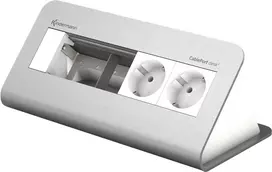 Kindermann CablePort desk² 80 4-jungtys – Kištukinių lizdų gaubtas – montuojamas ant paviršiaus – 2 maitinimo lizdai – anoduotas aliuminis (7430000252)
