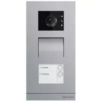 Vaizdo domofono lauko blokas Busch-Jaeger A21381P2-S-03 — nerūdijančio plieno korpusas, mygtukai, 135×29×277 mm, sidabrinis