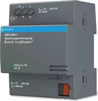 Maitinimo adapteris / keitiklis Busch-Jaeger 6201/640.1, vidaus, įėjimas 127–230 V, išėjimo srovė 0,64 mA, pilkas, 72×64×90 mm