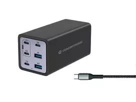 Conceptronic 6 prievadų 200W GaN USB PD įkroviklis su USB-C įkrovimo laidu, USB-C x 4, USB-A x 2, QC 3.0, PD 3.1, PPS