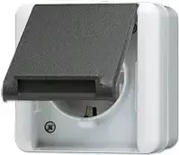 Kištukinis lizdas CEE 7/3 Jung 820 W — IP44 termoplastinis korpusas, 250 V 16 A, juodas/baltas