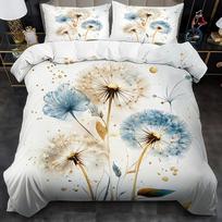 3Pcs Golden Foil Dandelion Duvet Cover Set (1 Duvet Cover + 2 Pillowcases No Insert) Golden And Blue Dandelion Pattern 3D EU Single(135*200cm)3pcs