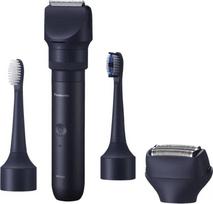 Kelioninis trimeris Panasonic X-Shape Travel – mėlynas, ličio jonų baterija, įmontuotas, keli priedai (barzdos, kūno, plaukų, skutimo folija, dantų šepetėlis), 1–30 mm, 196×49×43 mm