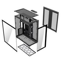Full-Tower korpusas MODECOM Volcano SPACE XL NF — juodas, grūdintas stiklas, ARGB, palaiko micro-ATX, iki 44 cm GPU, 3×3,5 colio/4×2,5 colio vietos, USB-A 2×, USB-C 1×