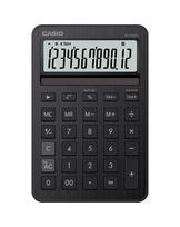 Stalinis skaičiuotuvas CASIO MS-200DQ – pagrindinis, 12 skaitmenų, baterija/saulė, mokesčių ir pelno funkcijos, juoda