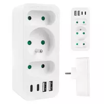 Maitinimo skirstytuvas MACLEAN MCE248 F/W – 3 kištukiniai lizdai (1×16A, 2×6A) + 4×USB (2×A, 2×C PD 20W), EU kištukas, baltas