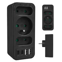 Maitinimo skirstytuvas MACLEAN MCE248 F/B – 3 AC lizdai (1x16A, 2x6A) ir 4 USB prievadai (2xUSB‑A, 2xUSB‑C PD 20W), EU kištukas, juodas
