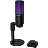 LORGAR SMP40, RGB mikrofonas su išoriniu nutildymo mygtuku ir metaliniu stovu, juodas