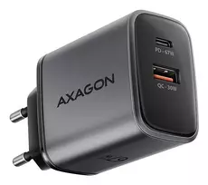 Sieninis įkroviklis AXAGON ACU-PQ67, 67W, PD3.0 + QC4+, 1x USB-C + 1x USB-A, 100–240V, pilka/juoda