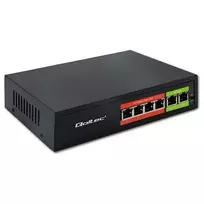 Eterneto PoE jungiklis QOLTEC 52289 — 4x RJ45 PoE prievadai, 2x RJ45 jungtis, 65W galios biudžetas