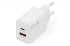 USB-C ir USB-A įkroviklis DIGITUS 20 W, 1x USB-C, 1x USB-A, 100–240 V, baltas