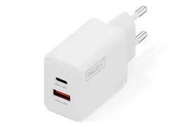 AC vidinis USB GaN įkroviklis DIGITUS DA-10301 — 30W, 1× USB-C, 1× USB-A, 100–240V, baltas