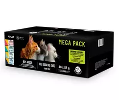 Šlapio ėdalo katėms maišeliai PetRepublic 48 x 85 g – mišrūs žuvies ir paukštienos skoniai (lašiša, vištiena, tunas, menkė, upėtakis)