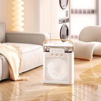 USB Rechargeable Desktop Humidifier Fan with Touch-Screen and Dual Mode Plug-in balta