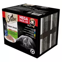 Šlapio kačių ėdalo padėklas Sheba asorti 32 x 85 g – mišri vištiena, antis, lašiša, tunas