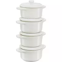 Staub Mini Cocotte rinkinys 4 vnt., apvalūs, keramika, dramblio kaulo balta (1009383)
