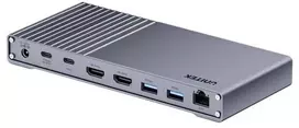Dockinė stotelė Unitek USB4 40Gb/s 14‑in‑1 — USB-C, 3× USB 10Gbps, 2× USB 5Gbps, 2× HDMI, RJ45, PD su 120W maitinimo adapteriu