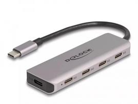 DeLOCK USB 3.2 Gen 1 HUB 4x USB-C 5Gbps pilkas metalinis