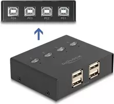 DeLOCK USB 2.0 jungiklis 4 kompiuteriams ir 4 įrenginiams, juodas, 0,48Gbit/s