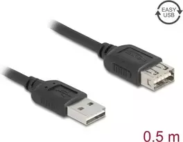 USB A į USB A laidas DELOCK 81511 — USB 2.0, 0,5 m, juodas, auksuoti kontaktai