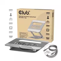 CLUB3D reguliuojamas aliumininis stovas nešiojamam kompiuteriui su USB-C išplėtimu, pilkas, 260 mm, 224 mm, 56 mm, 1,76 kg, 315 mm