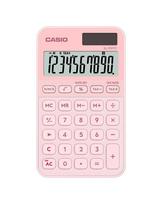 Kišeninis skaičiuotuvas CASIO SL-310YC — 10 skaitmenų, baterija/saulė, mokesčių ir pelno funkcijos, šviesiai rožinis