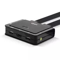 Lindy 2 prievadų HDMI 18G, USB Type C, USB 2.0 ir garso KVM jungiklis su integruotais kabeliais