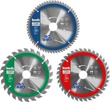 Pjūklelių diskų rinkinys Einhell-KWB 584795, Ø165 mm, anga 20 mm, 3 vnt., skirtas medžio drožlių plokštėms, kietmedžiui, fanerai, plastikui, spygliuočiams