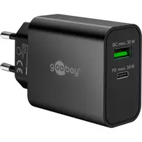 Goobay USB-C PD GaN Dvigubas Greitas Įkroviklis 30 W juodas (75335)