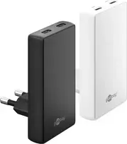 Goobay USB-C PD GaN dvigubas greitas įkroviklis 90° plokščias 65 W juodas - 2 prievadai (75725)