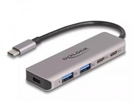 DeLOCK USB 3.2 Gen 1 5Gbps 2x USB-C ir 2x USB-A metalinis USB šakotuvas pilkas