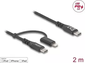 USB laidas DeLOCK 81171 2m USB-C / USB-C ir Lightning juodas
