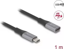 Delock USB-C ilginimo kabelis, 24 kontaktų USB-C (kištukas) į 24 kontaktų USB-C (lizdas), USB 2.0 / USB 3.2 / USB4 / Thunderbolt 3, 5 A, 1,0 m, juodas/pilkas (81201)