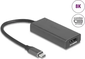 DELOCK 64316 vaizdo kabelio adapteris USB Type-C į HDMI + DisplayPort, 0,15 m, aliuminis, pilka