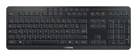 Klaviatūra Cherry Stream Ultimate – Pilno dydžio AZERTY, USB + RF belaidis + Bluetooth, žirkliniai jungikliai, LED foninis apšvietimas, juoda