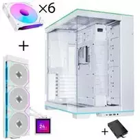 Lian Li O11 Dynamic EVO RGB PC korpuso komplektas + HydroShift II LCD-S 360TL AiO + 6x UNI FAN SL-INF 120 Reverse Blade ventiliatoriai - balta