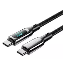 Vention USB 2.0 C vyriškas į C vyriškas laidas su LED ekranu, medvilninis pynimas, 5A, 1,2 m, juodas, cinko lydinio tipas