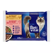 OptiVital sachetai - visavertis suaugusių kačių ėdalas su vištiena ir lašiša 4x85g