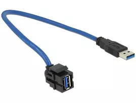 Delock 86375 Keystone modulis su USB 5Gbps, A tipo lizdu (250°) ir A tipo kištuku, 0,5 m kabelis