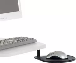 Priedų lentyna ERGOTRON 687BK daugialypės terpės vežimėliui – juoda kompozitinė plieninė, 203,2×229 mm, 907 g