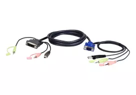 ATEN 2L-7DX2U vaizdo kabelio adapteris 1.8 m VGA (D-Sub) + 3.5 mm + USB Type-A į DVI-I + 3.5 mm + USB Type-B juoda, žalia, rožinė