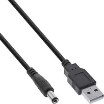 InLine USB DC maitinimo laidas, USB A kištukas – DC 5,5x2,1 mm lizdas, juodas, 1 m