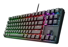 Mechaninė žaidimų klaviatūra TRUST 26135, 80% 87 klavišų, QWERTZ vokiškas išdėstymas, USB laidinė, juoda, 1,8 m laidas